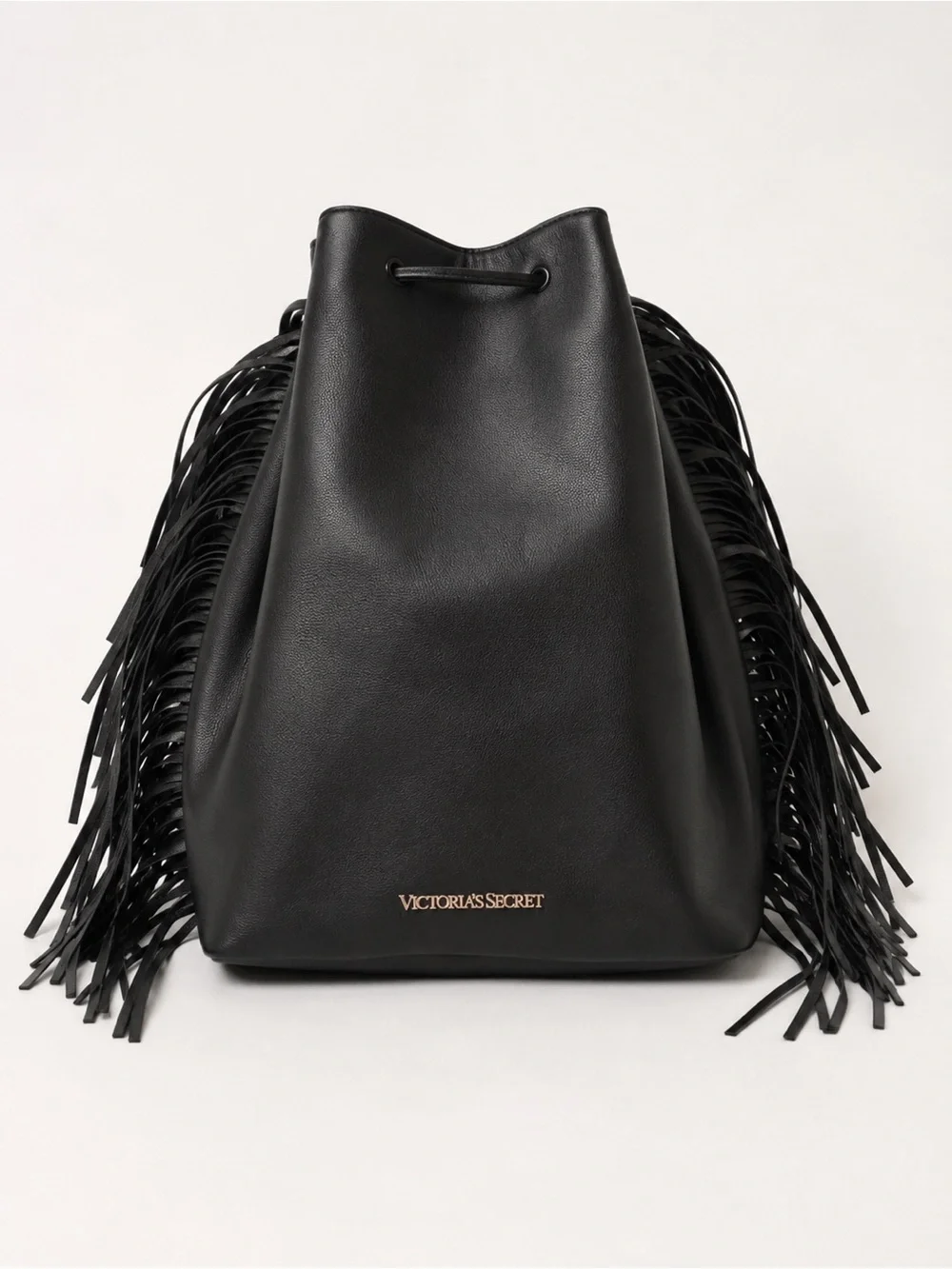Victoria's Secret Black Fringe Drawstring Backpack